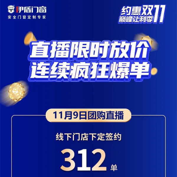 限時(shí)放價(jià)，豪禮相送，瘋狂爆單！伊盾門窗雙十一直播圓滿收官！